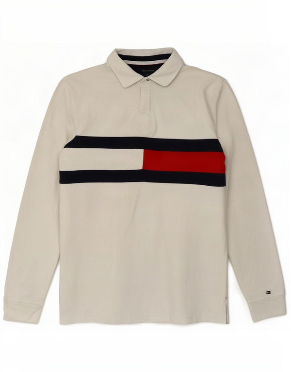 Polo da rugby da uomo a maniche lunghe Tommy Hilfiger, colore bianco medio
