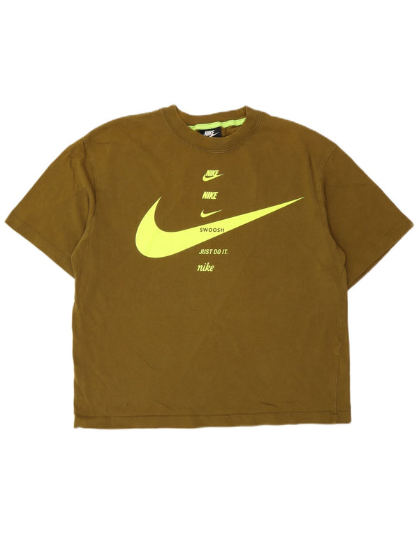 T-shirt grafica oversize da donna Nike Swoosh Top UK 10 piccola cotone kaki