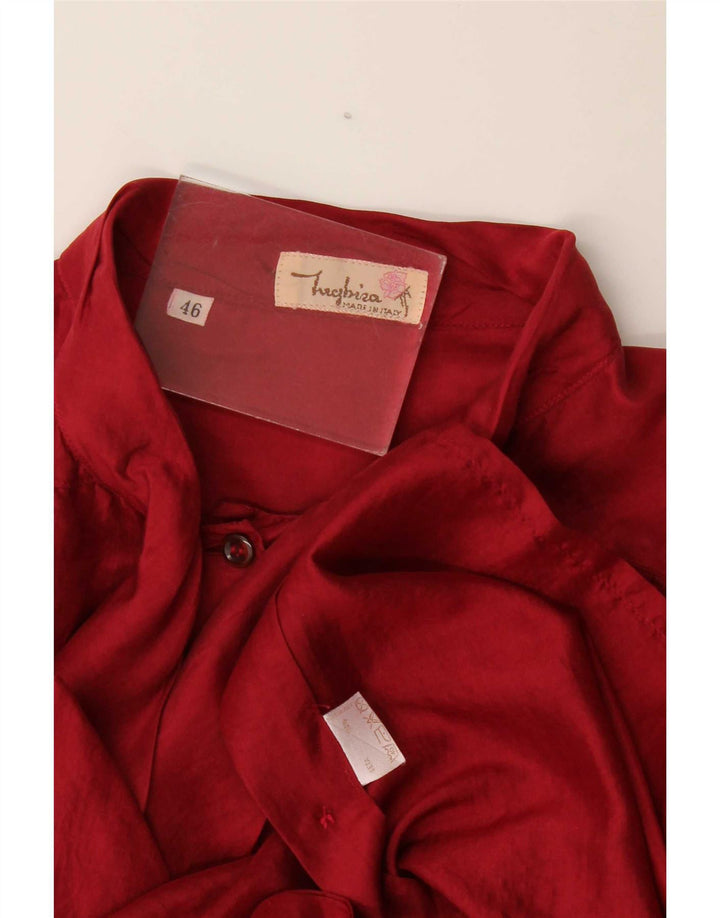 Camicetta da donna vintage con cravatta sul davanti IT 46 grande seta bordeaux