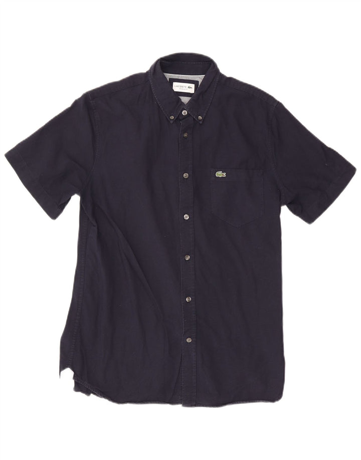 Camicia Lacoste da uomo a maniche corte vestibilità regolare in cotone blu navy medio
