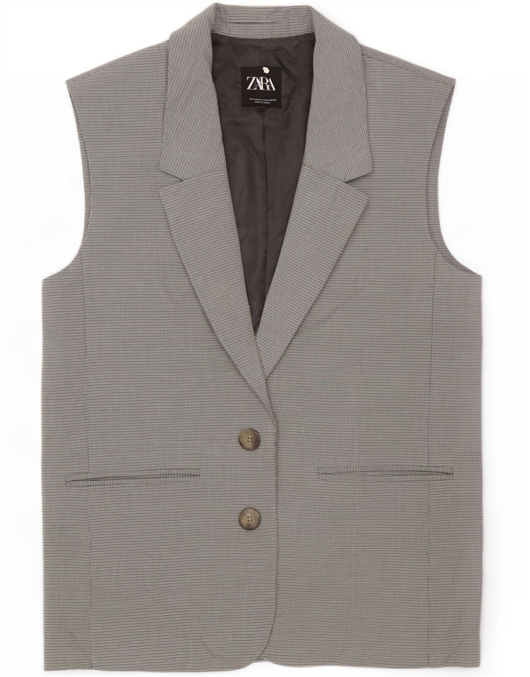 Giacca blazer senza maniche oversize da donna Zara UK 10 piccolo grigio a quadri