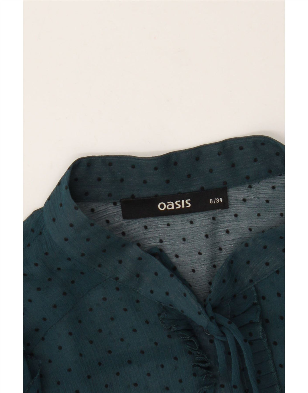 Camicetta da donna con cravatta trasparente sul davanti da donna Oasis UK 8 piccola blu maculata