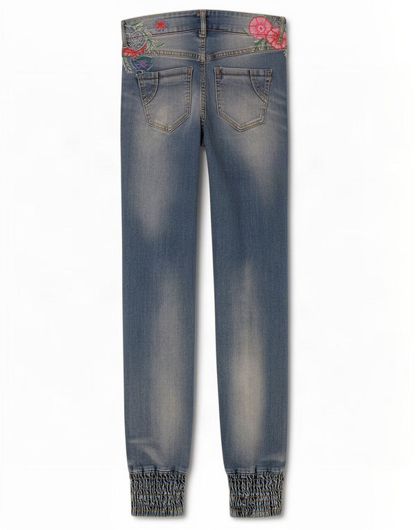 Desigual Womens Graphic Joggers Skinny Jeans W26 L32 Blue Floral