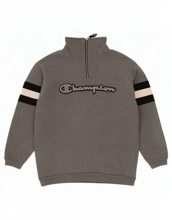 Felpa Champion da uomo con grafica con zip e collo, maglione, colore grigio medio