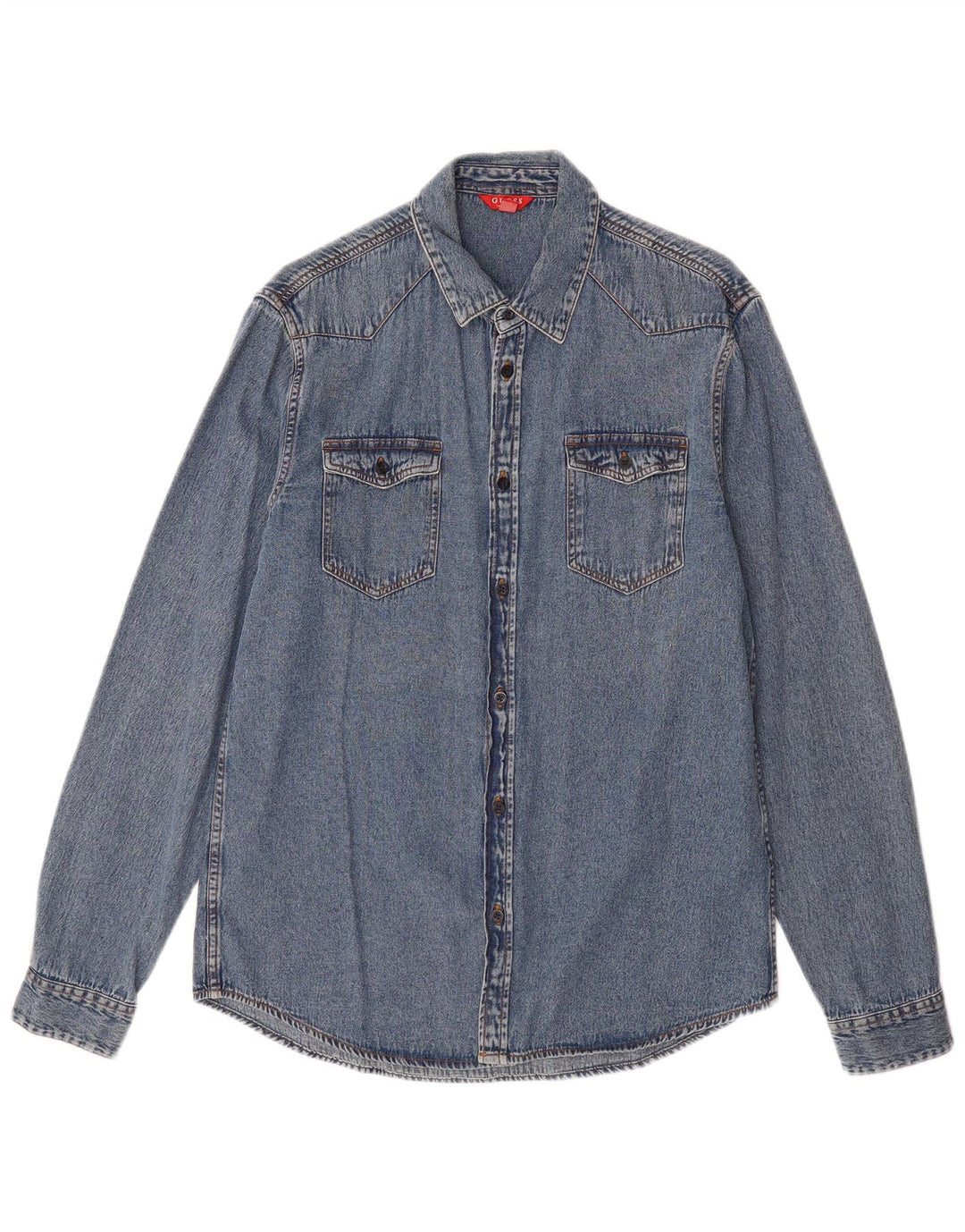 GUESS Mens Denim Shirt Medium Blue Cotton