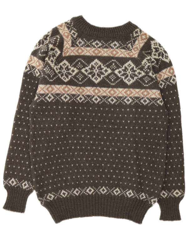 Maglione maglione girocollo da uomo vintage piccolo marrone Fair Isle