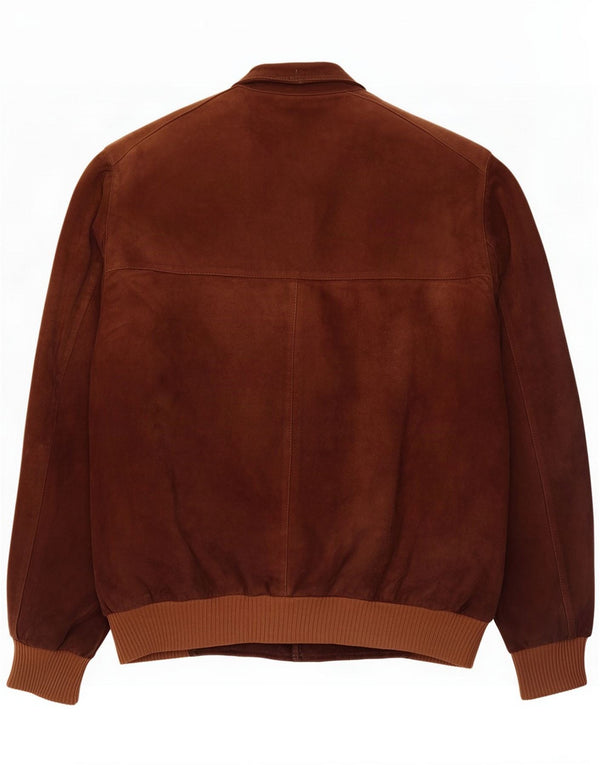 Giubbotto bomber vintage in pelle scamosciata da uomo UK 40 grande in pelle marrone