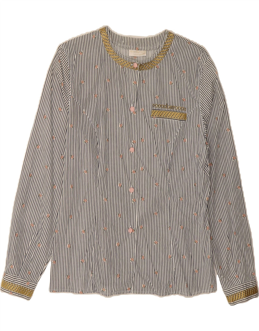 ROCCOBAROCCO Womens Shirt Blouse IT 46 Large White Pinstripe Cotton Vintage Roccobarocco and Second-Hand Roccobarocco from Messina Hembry 