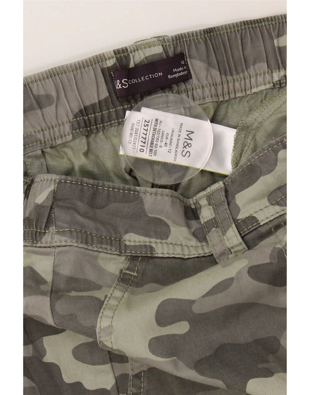 Pantaloncini cargo a vita alta da donna Marks & Spencer UK 12 medi W30 kaki
