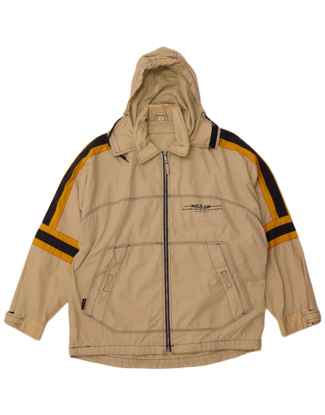 ASTROLABIO Giacca antipioggia da uomo con cappuccio IT 50 Large Verde Colourblock in cotone