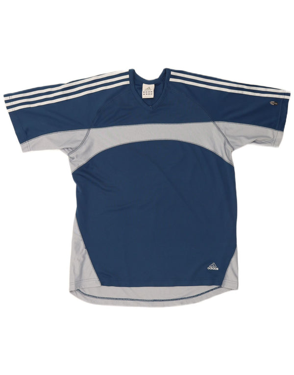 Adidas Uomo Climacool T-shirt Top Large Blu Navy Colourblock Poliestere