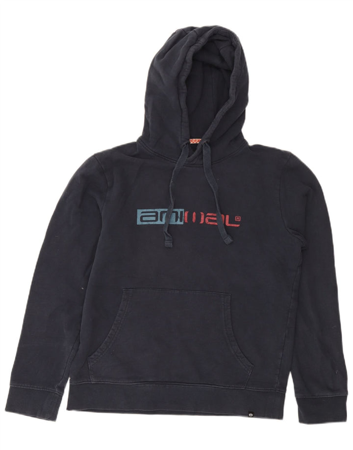 Felpa con cappuccio grafica da uomo con animali, piccola, in cotone blu navy