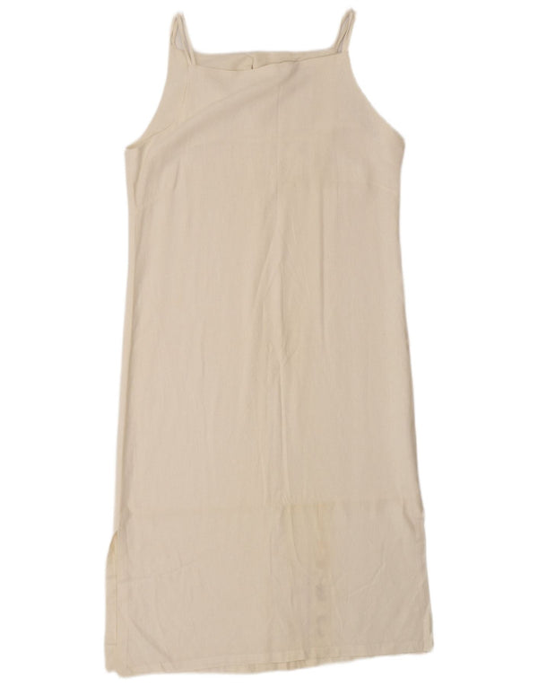 Abito prendisole vintage da donna UK 18 XL in cotone bianco sporco