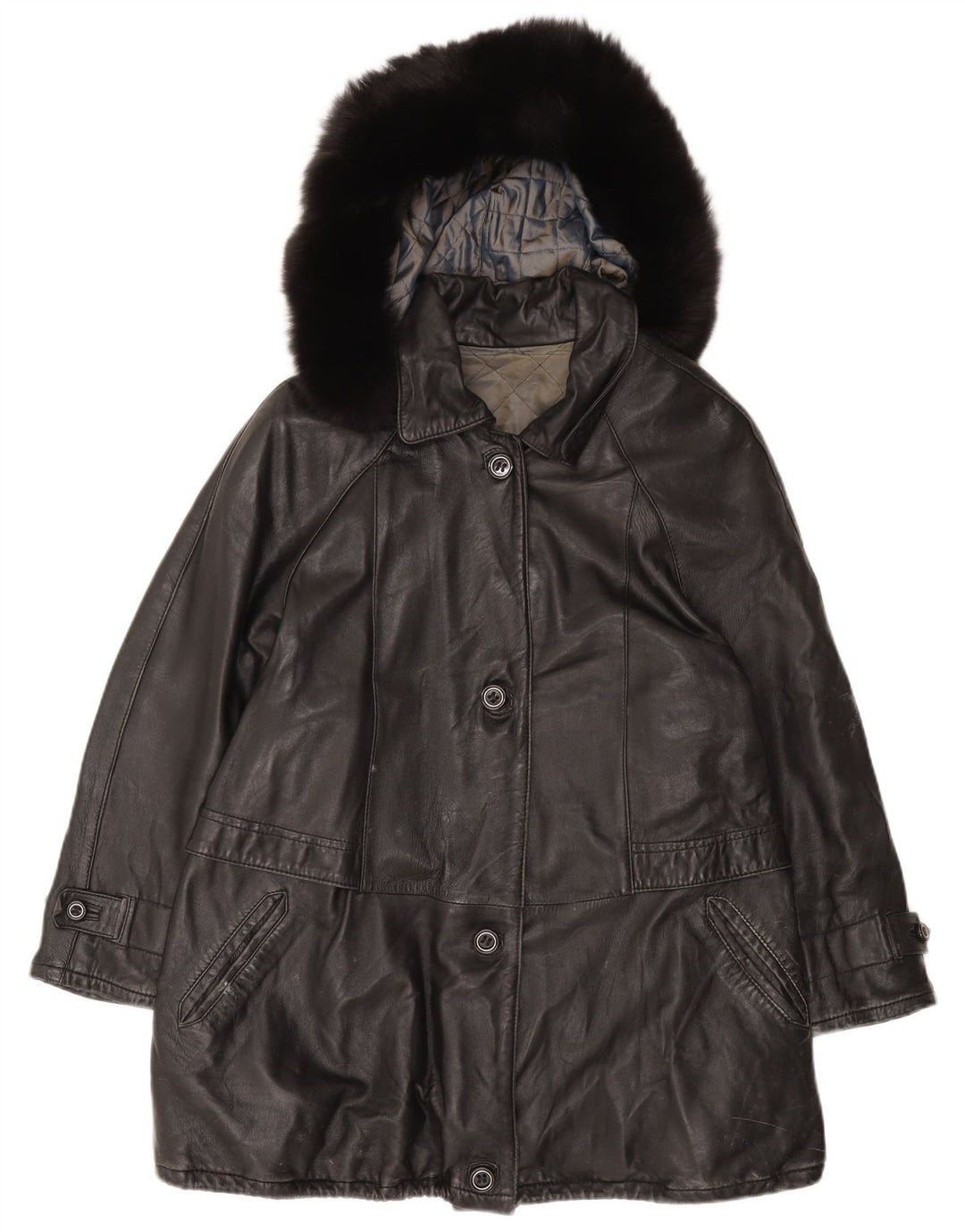 Giacca in pelle con cappuccio da donna Basetti IT 46 Large Nera
