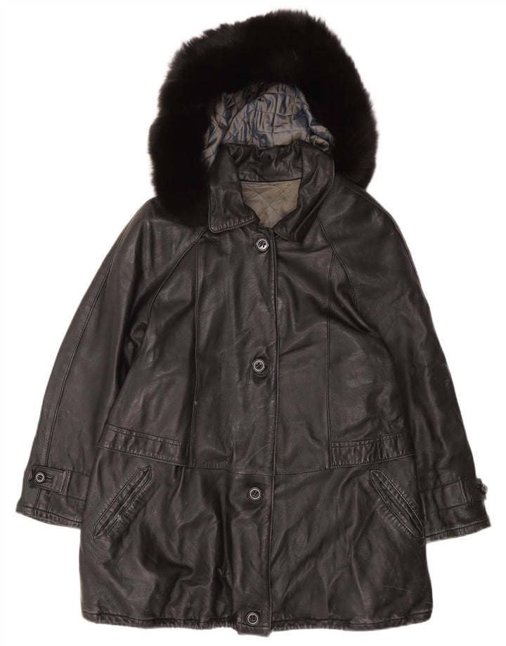 Giacca in pelle con cappuccio da donna Basetti IT 46 Large Nera