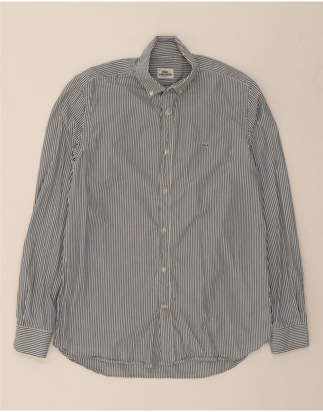 LACOSTE Mens Classic Fit Shirt Size 39 Medium Grey Striped Cotton Vintage Lacoste and Second-Hand Lacoste from Messina Hembry 