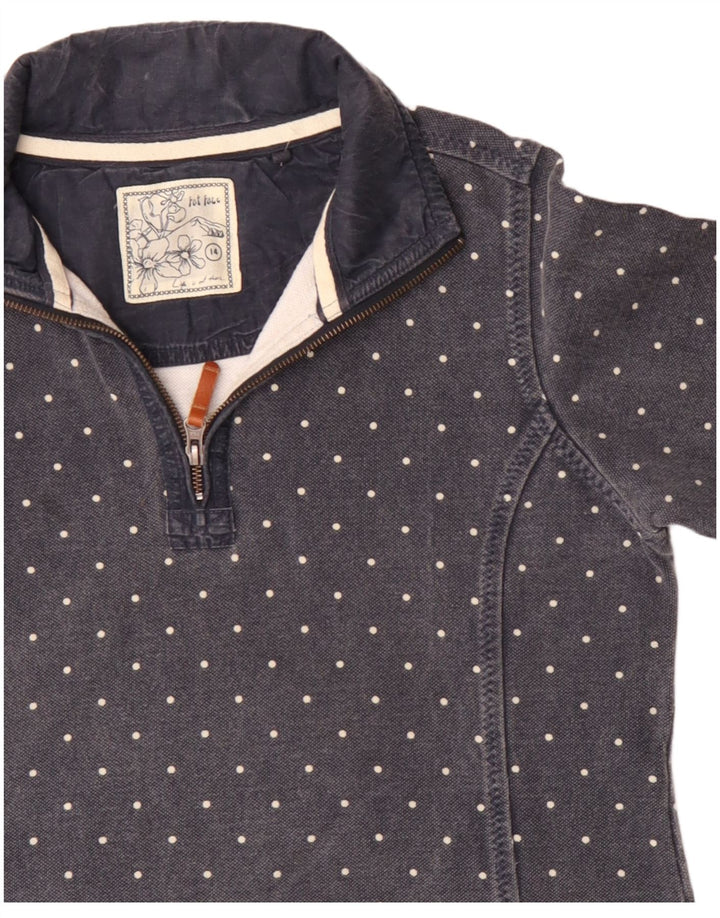 Felpa da donna con collo con zip Fat Face, maglione, UK 14, grande, blu navy maculato