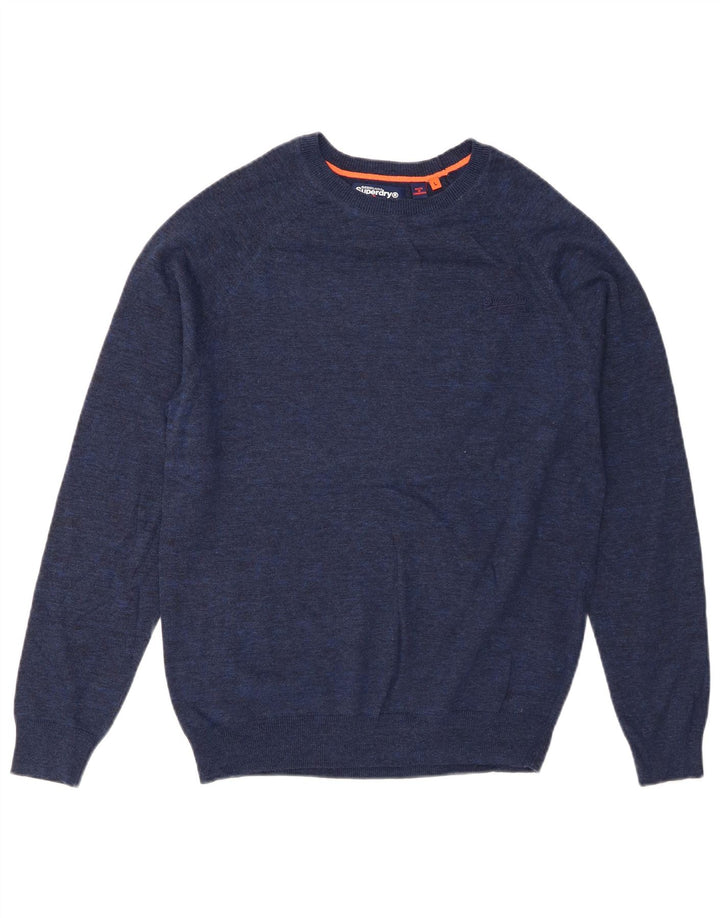 Maglione da uomo girocollo Superdry in cotone blu di grandi dimensioni