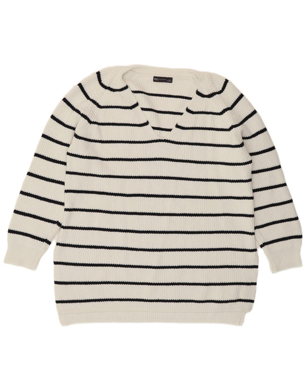 Maglione maglione con scollo a V da donna Marks & Spencer UK 16 grandi righe bianche