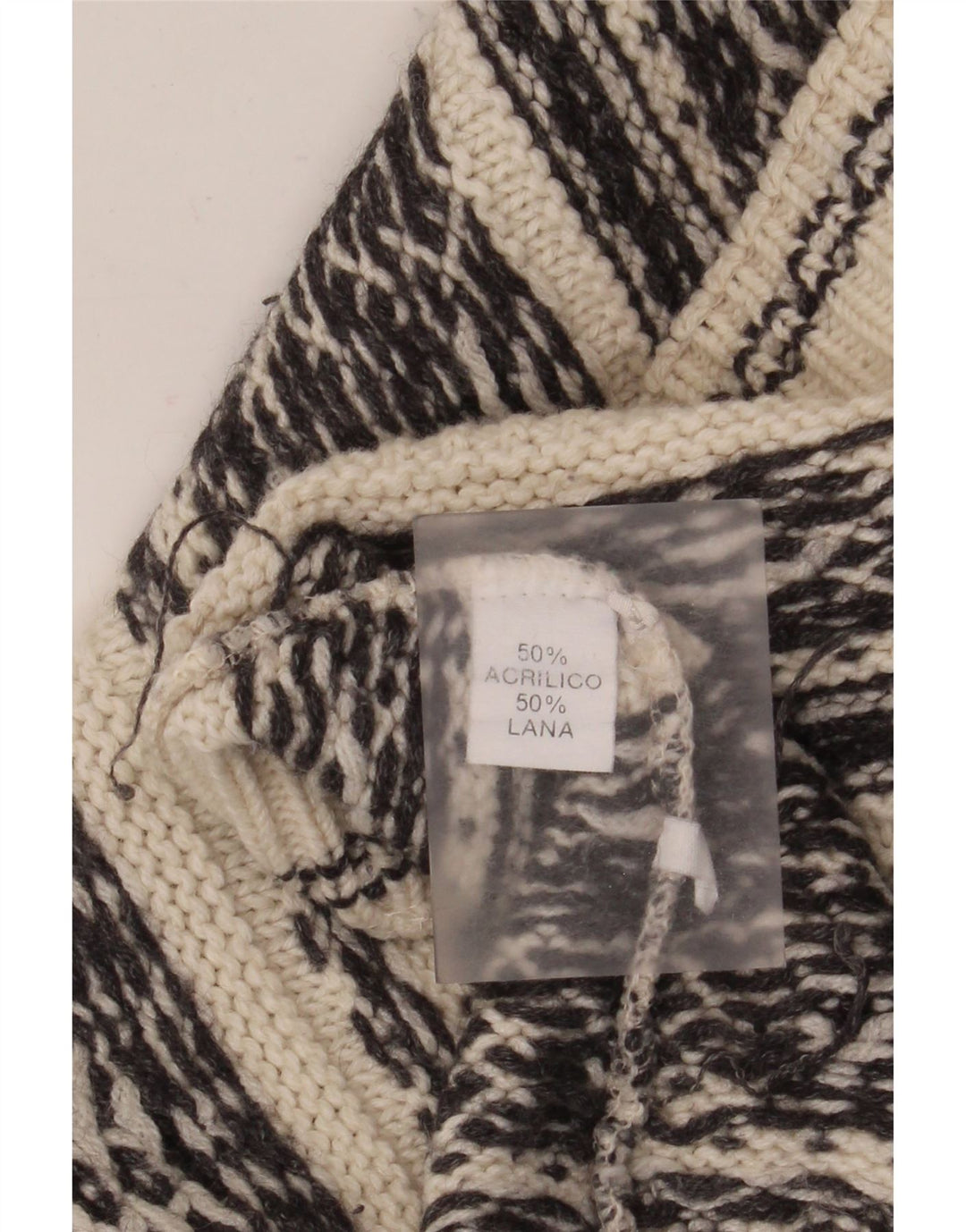 Maglione maglione vintage da uomo con collo alto, medio, bianco sporco, acrilico Fair Isle