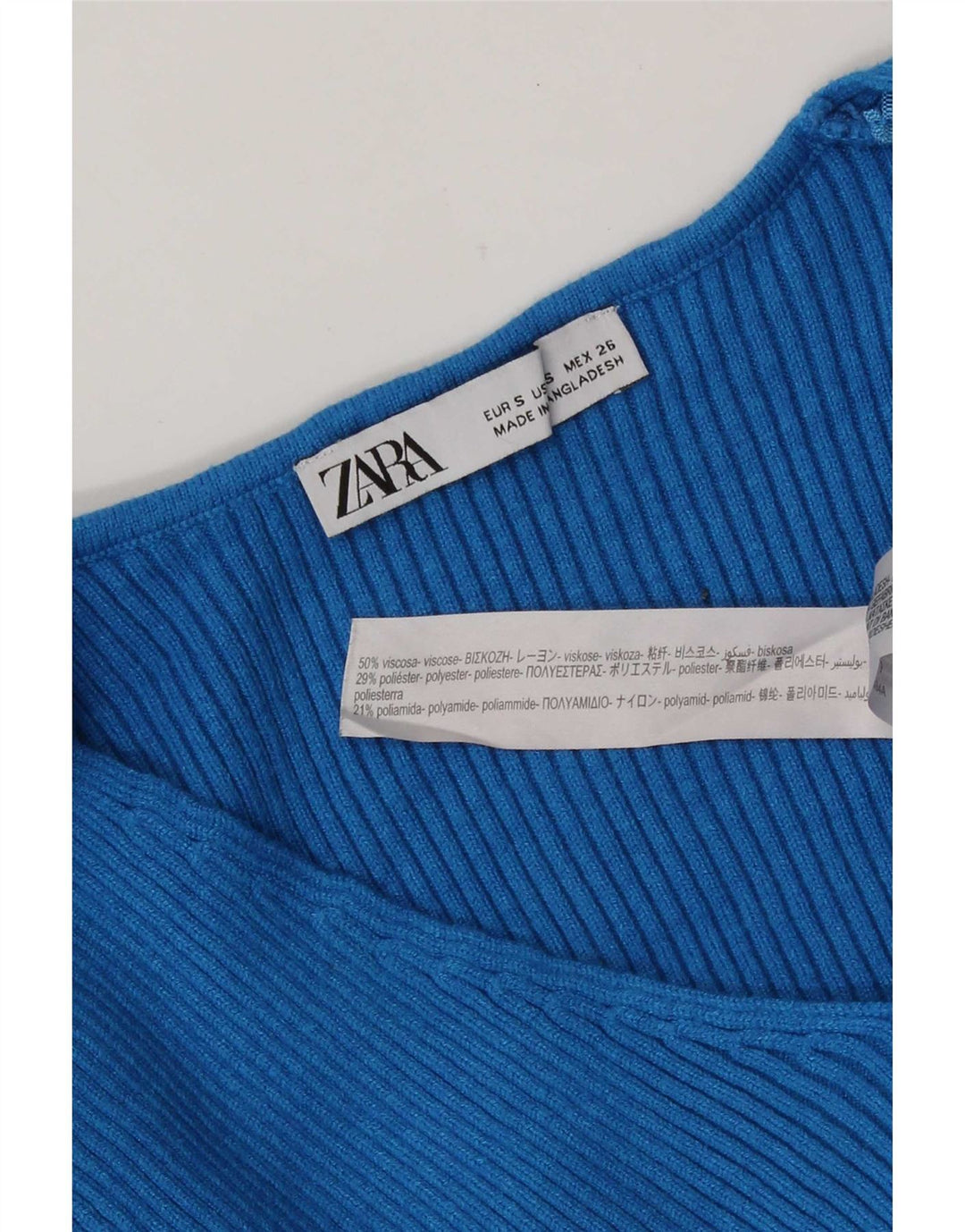 Top corto a maniche lunghe da donna Zara UK 10 Small blu viscosa