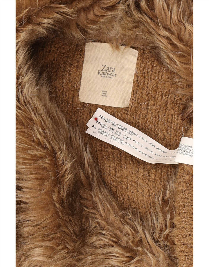 Maglione cardigan lungo da donna Zara UK 14 Acrilico marrone medio