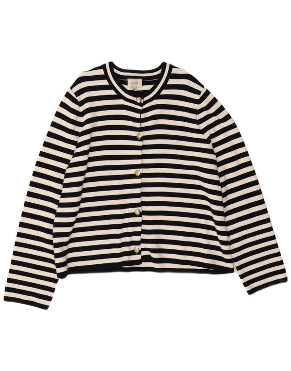 Joules Maglione cardigan corto da donna UK 18 XL Cotone a righe blu navy