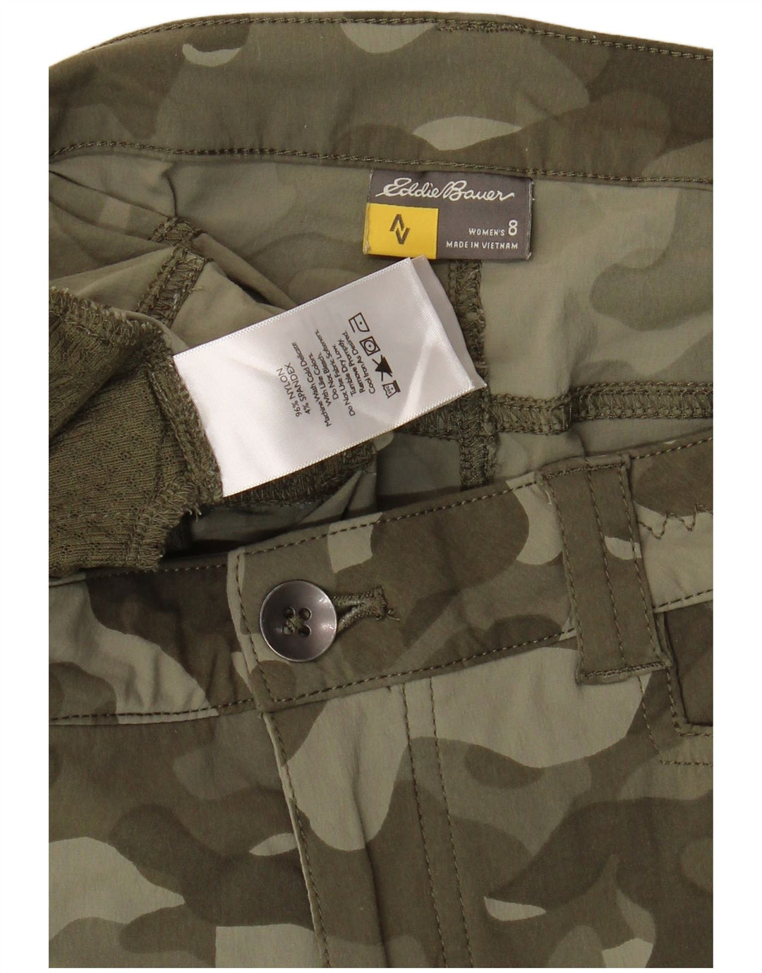 Pantaloncini cargo da donna Eddie Bauer US 8 Medium W32 Nylon mimetico kaki