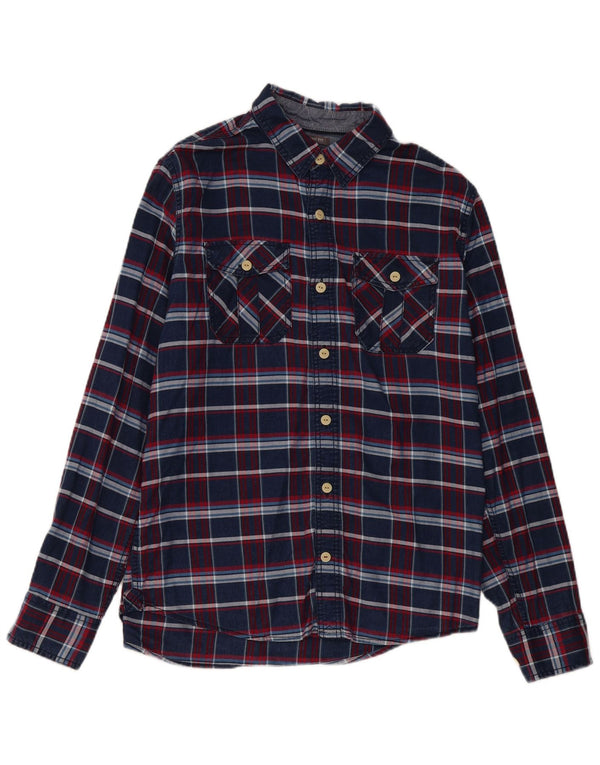 Fat Face Camicia da uomo in flanella dal taglio classico, cotone medio a quadri blu navy