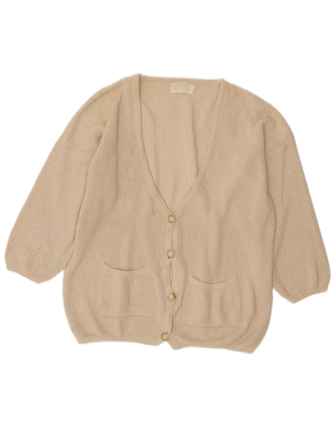 Maglione cardigan oversize da donna VINTAGE EU 46/48 XL bianco sporco