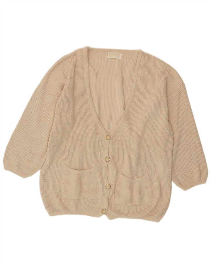 Maglione cardigan oversize da donna VINTAGE EU 46/48 XL bianco sporco