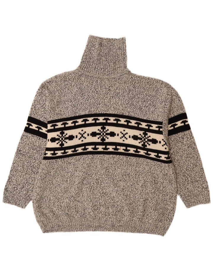Maglione maglione collo alto da uomo VINTAGE 2XL Acrilico Fair Isle grigio