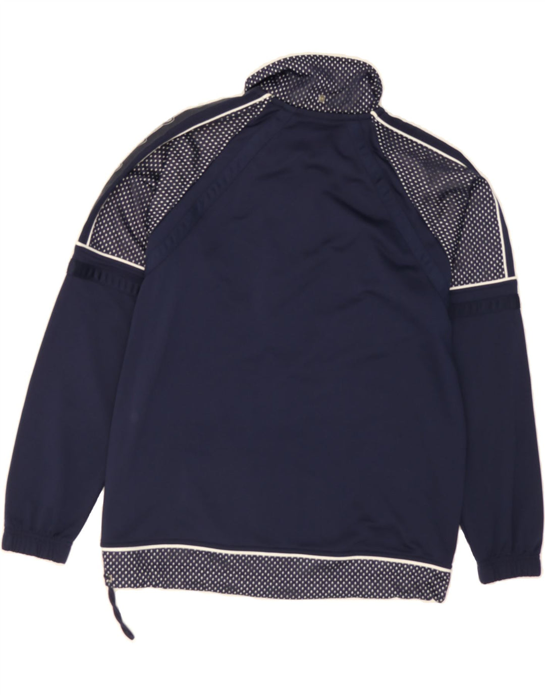 ASICS Mens Graphic Tracksuit Top Jacket XS Navy Blue Polyester Vintage Asics and Second-Hand Asics from Messina Hembry 