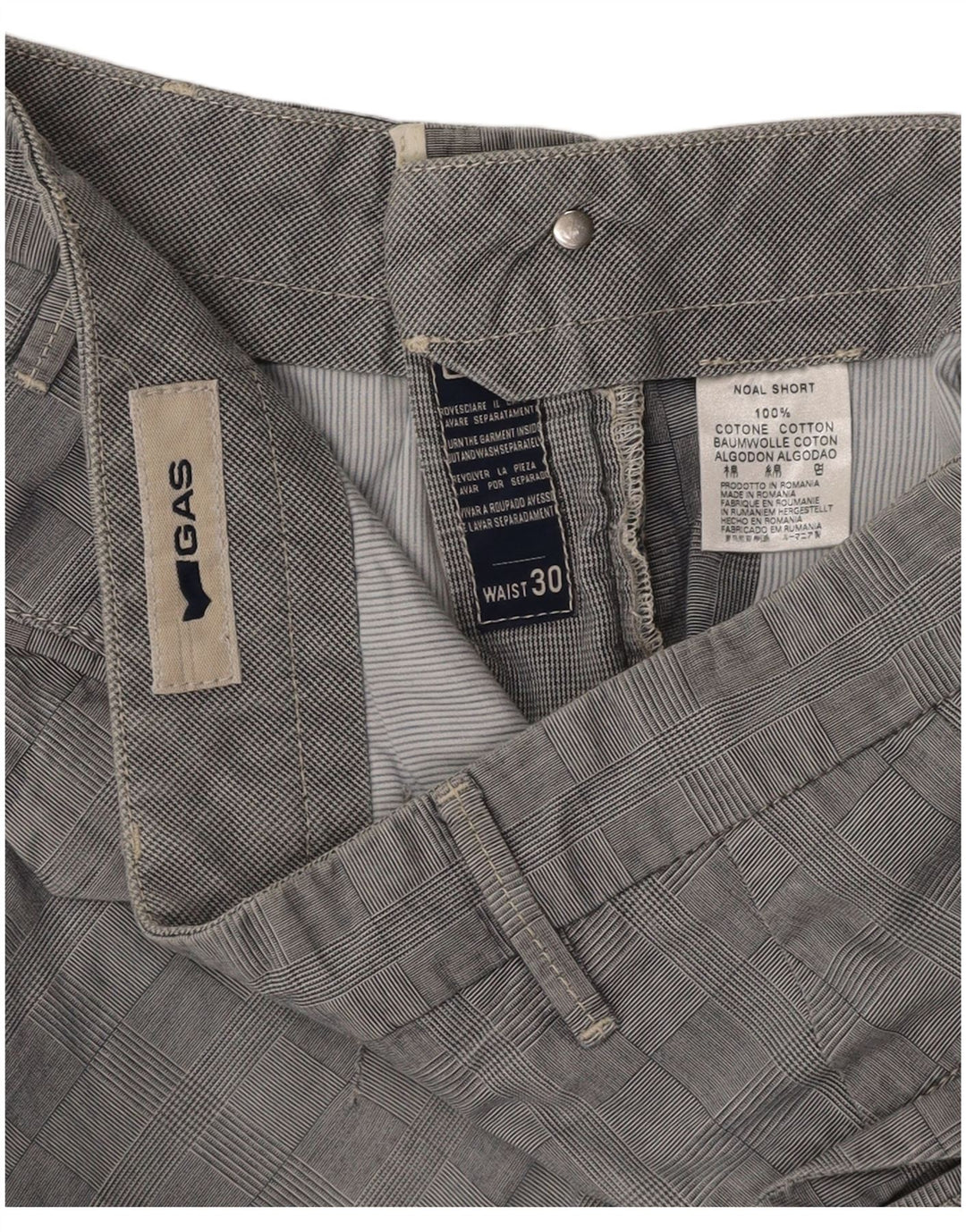 Pantaloncini chino da uomo GAS W30 in cotone a quadri grigio medio