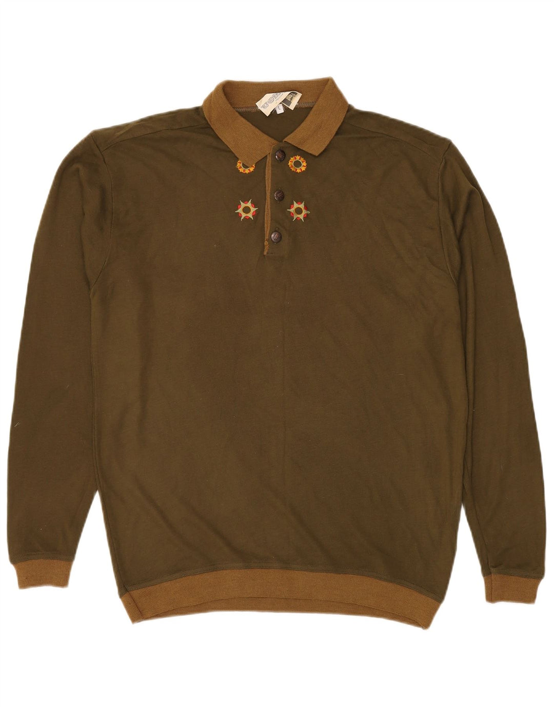 VINTAGE Maglione da uomo con collo a polo grande acrilico kaki