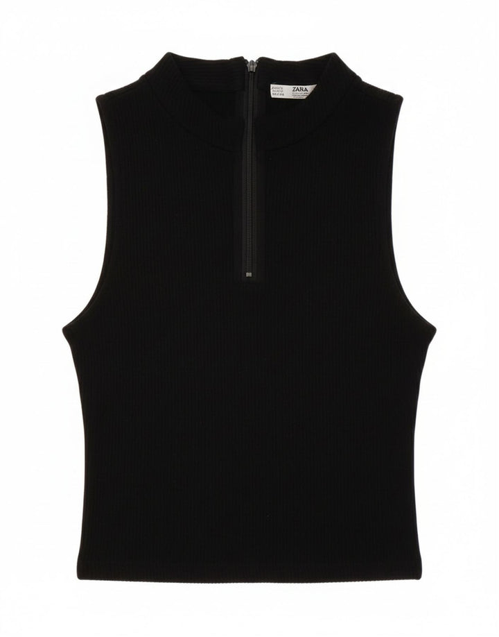 Top corto senza maniche da donna Zara UK 8 Small in viscosa nera