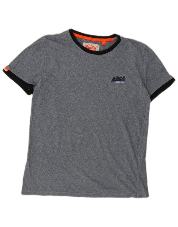 Superdry Mens T-Shirt Top Medium Blue Flecked Cotton