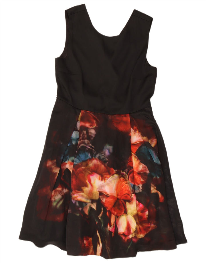 Ted Baker Abito da donna senza maniche a trapezio taglia 3 medio nero floreale