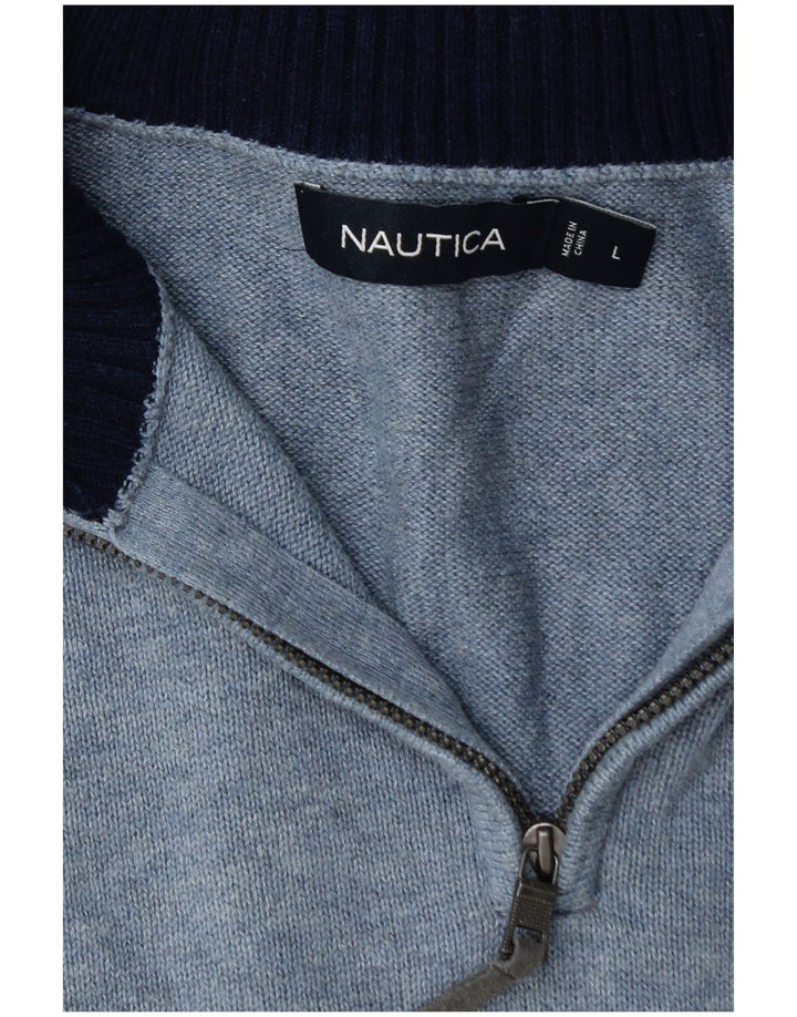 NAUTICA Maglione da uomo con zip e collo grande in cotone blu