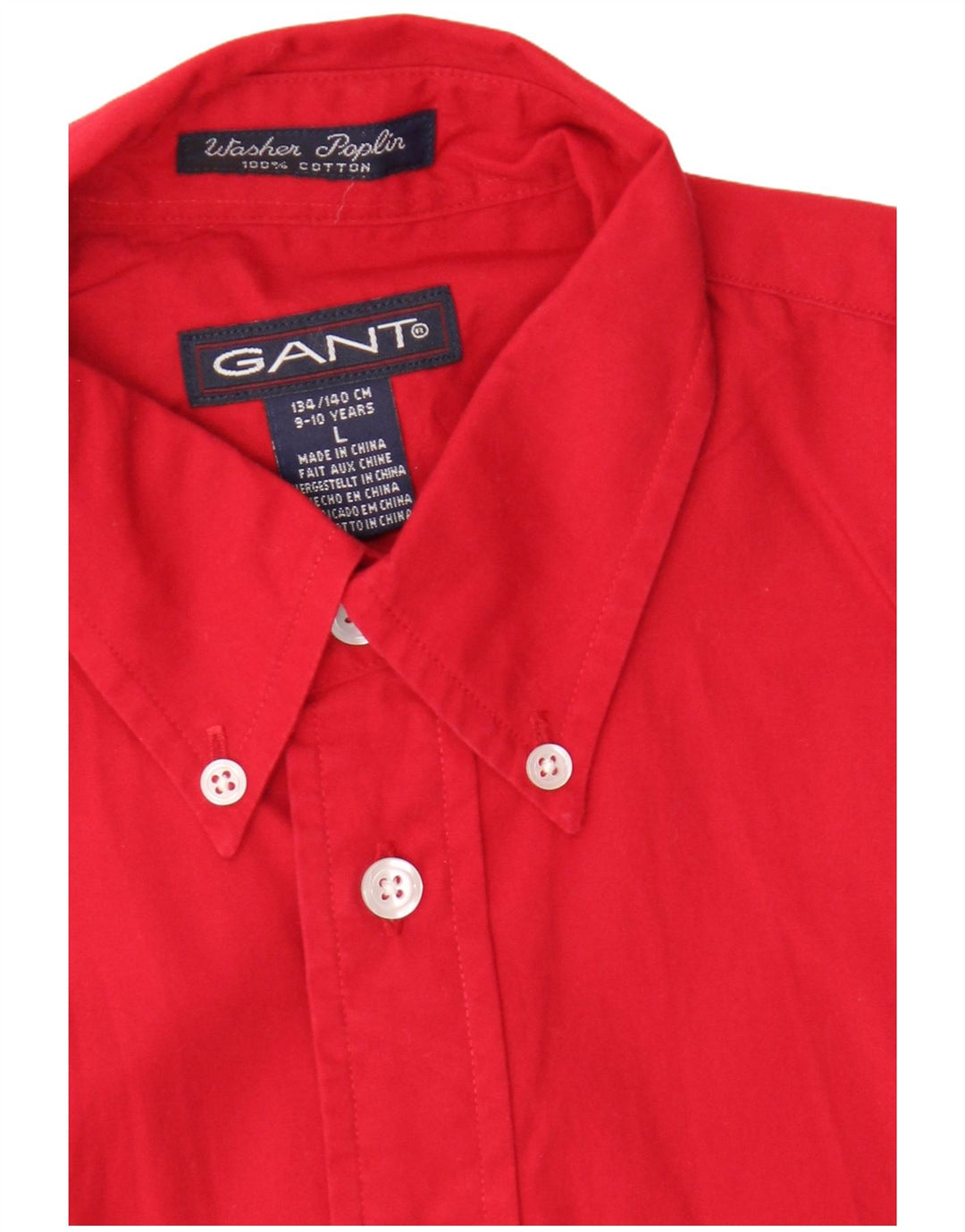 Gant Camicia a Maniche Corte in Popeline Washer per Ragazzi 9-10 Anni Grande in Cotone Rosso