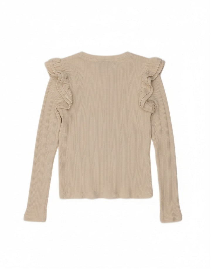 ZARA Womens Top Long Sleeve UK 12 Medium Beige Cotton