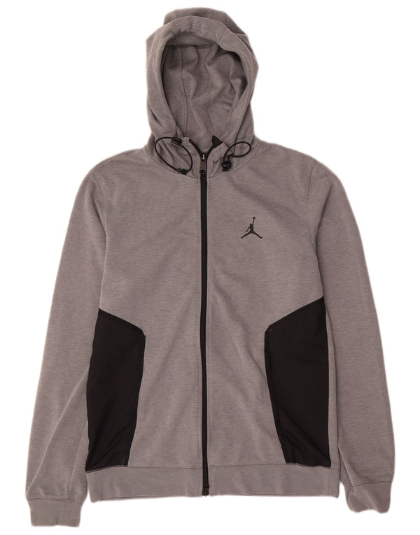 JORDAN Mens Zip Hoodie Sweater Small Grey Colourblock Cotton