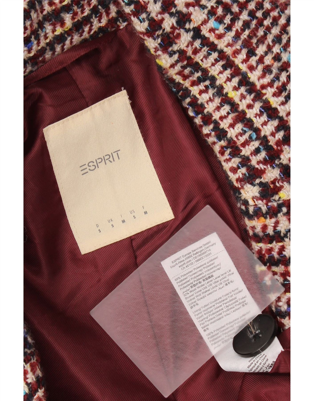 Cappotto doppiopetto da donna Esprit UK 10 piccolo poliestere bordeaux