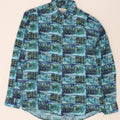 VINTAGE Mens Shirt UK 39/40 Medium Blue Patchwork Cotton Vintage Vintage and Second-Hand Vintage from Messina Hembry 