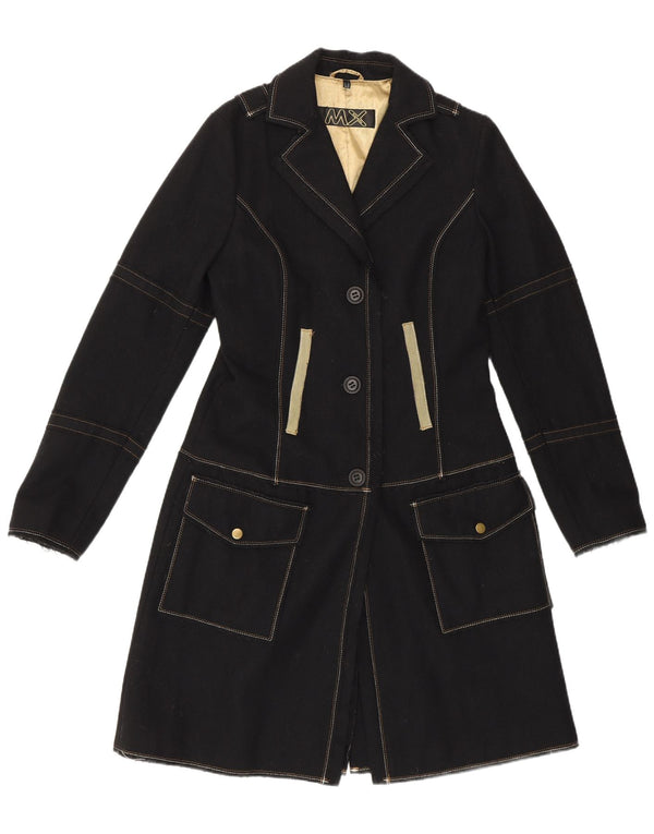 Vintage Womens Military Overcoat UK 10 Small Black Wool Classic