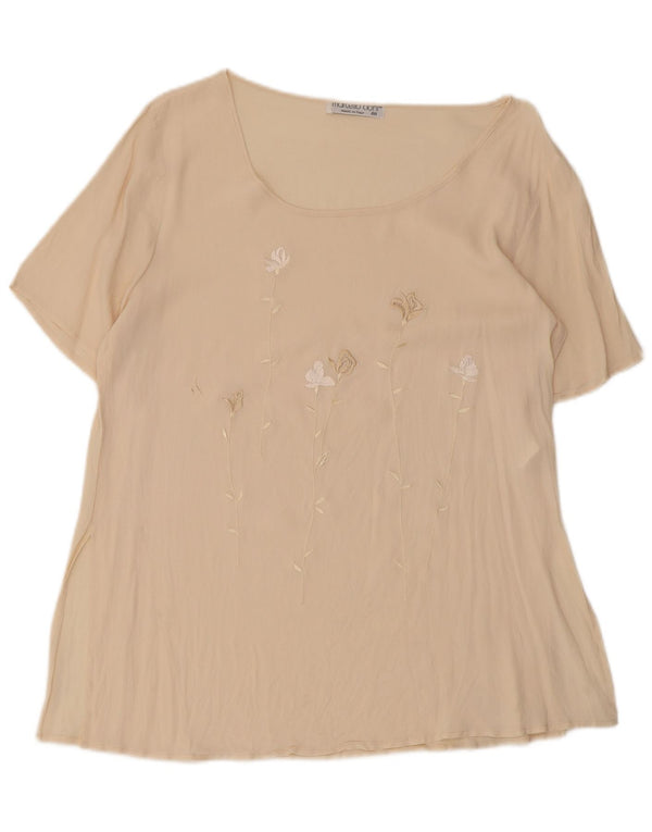 Camicetta vintage da donna Top IT 48 XL Acetato floreale beige