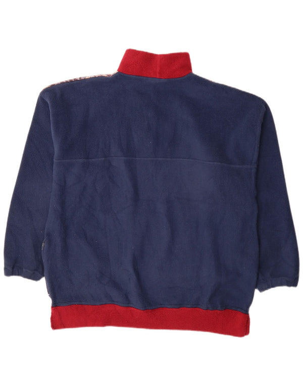 Maglione in pile da donna vintage con collo a bottoni UK 20 2XL Blu navy Paisley retrò