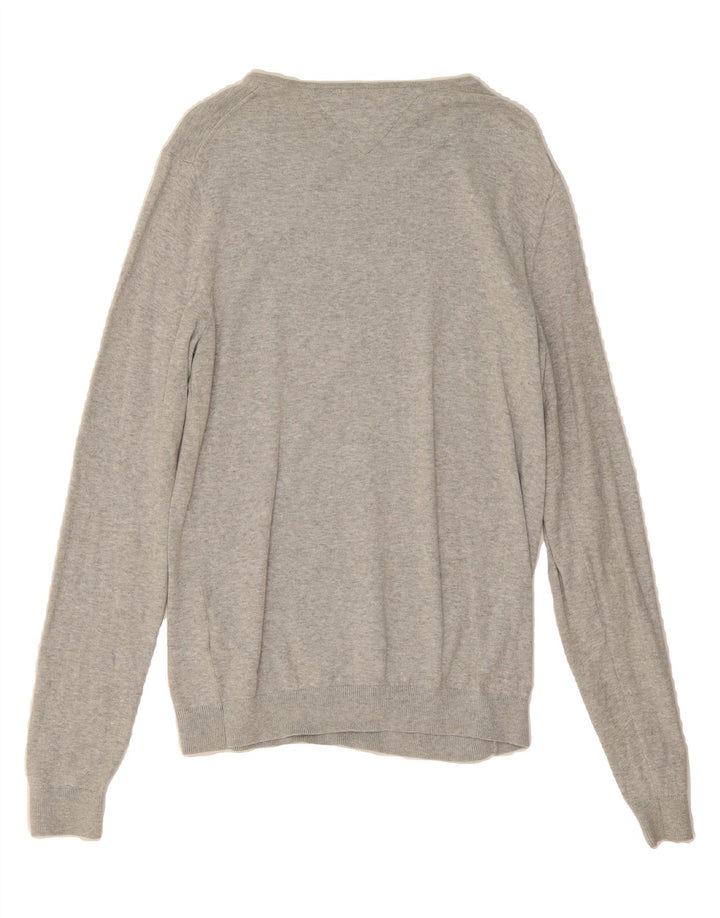 TOMMY HILFIGER Mens V-Neck Jumper Sweater Small Grey Cotton Vintage Tommy Hilfiger and Second-Hand Tommy Hilfiger from Messina Hembry 