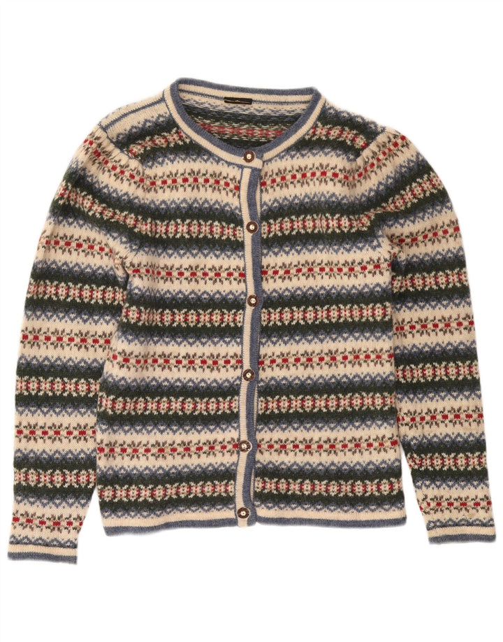 Maglione cardigan da donna VINTAGE UK 14 Lana Fair Isle multicolore media