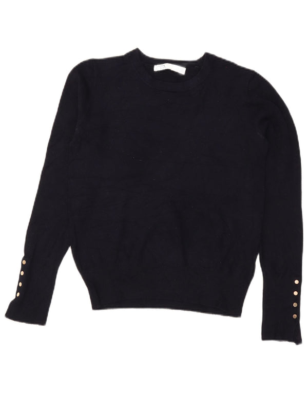 Maglione corto con scollo a barca da donna Zara UK 10 piccolo in viscosa blu navy